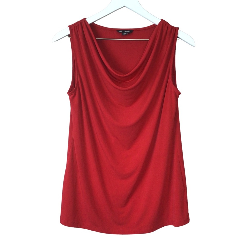 George Waterfall Neckline Sleeveless Red Blouse Women Sz S 4-6